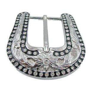 Rhinestone Floral Scroll Belt Buckle Western Rodeo Silver Black Bling Embossed